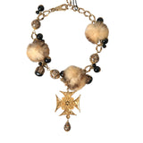 Dolce & Gabbana Gold Black Crystals Lapin Fur Filigree Chocker Necklace-Modeoutlet