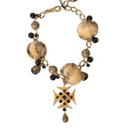 Dolce & Gabbana Gold Black Crystals Lapin Fur Filigree Chocker Necklace-Modeoutlet