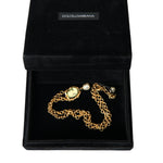 Dolce & Gabbana Gold Brass Chain Pearl Pendant Charm Necklace-Modeoutlet