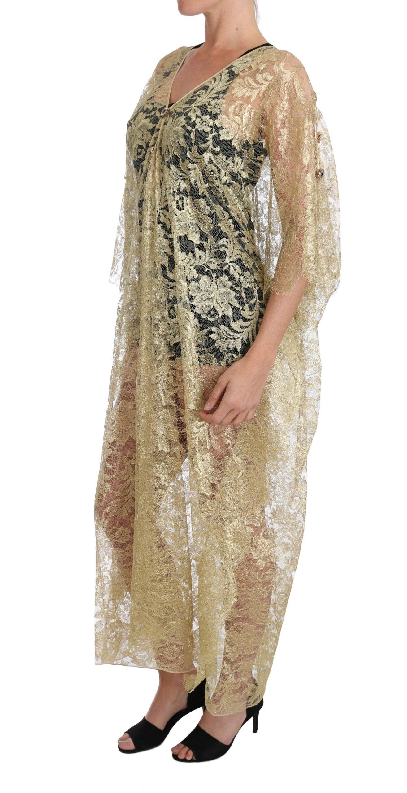 Dolce & Gabbana Golden Floral Lace Kaftan Sundress-Modeoutlet