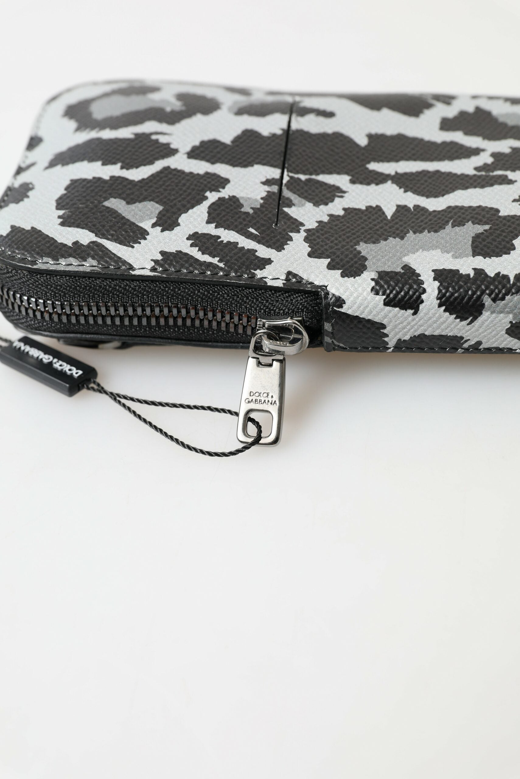 Dolce & Gabbana Grå Leopard Læder Herre Crossbody Mobil Taske-Modeoutlet