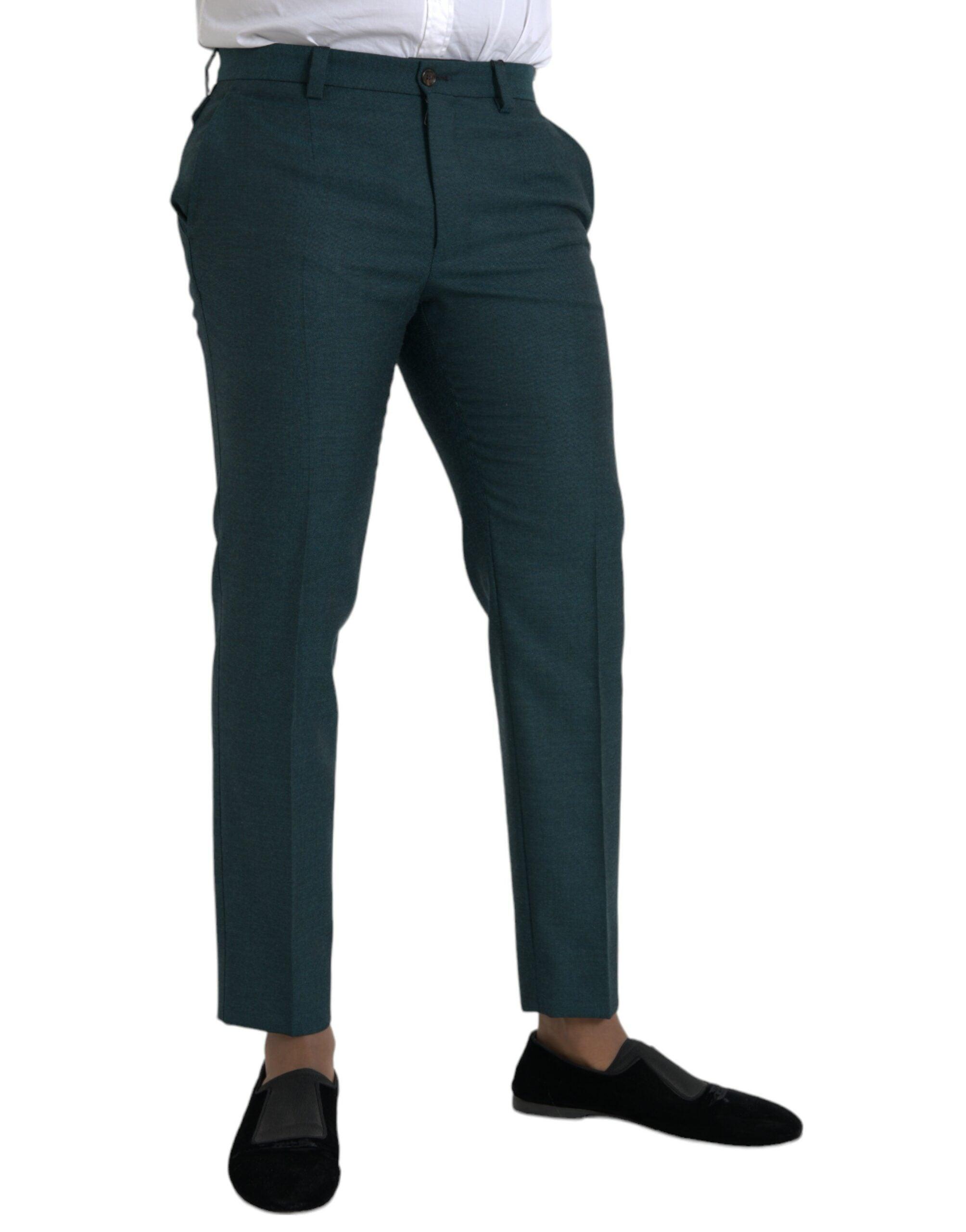 Dolce & Gabbana Green Wool Skinny Slim Dress Pants-Modeoutlet