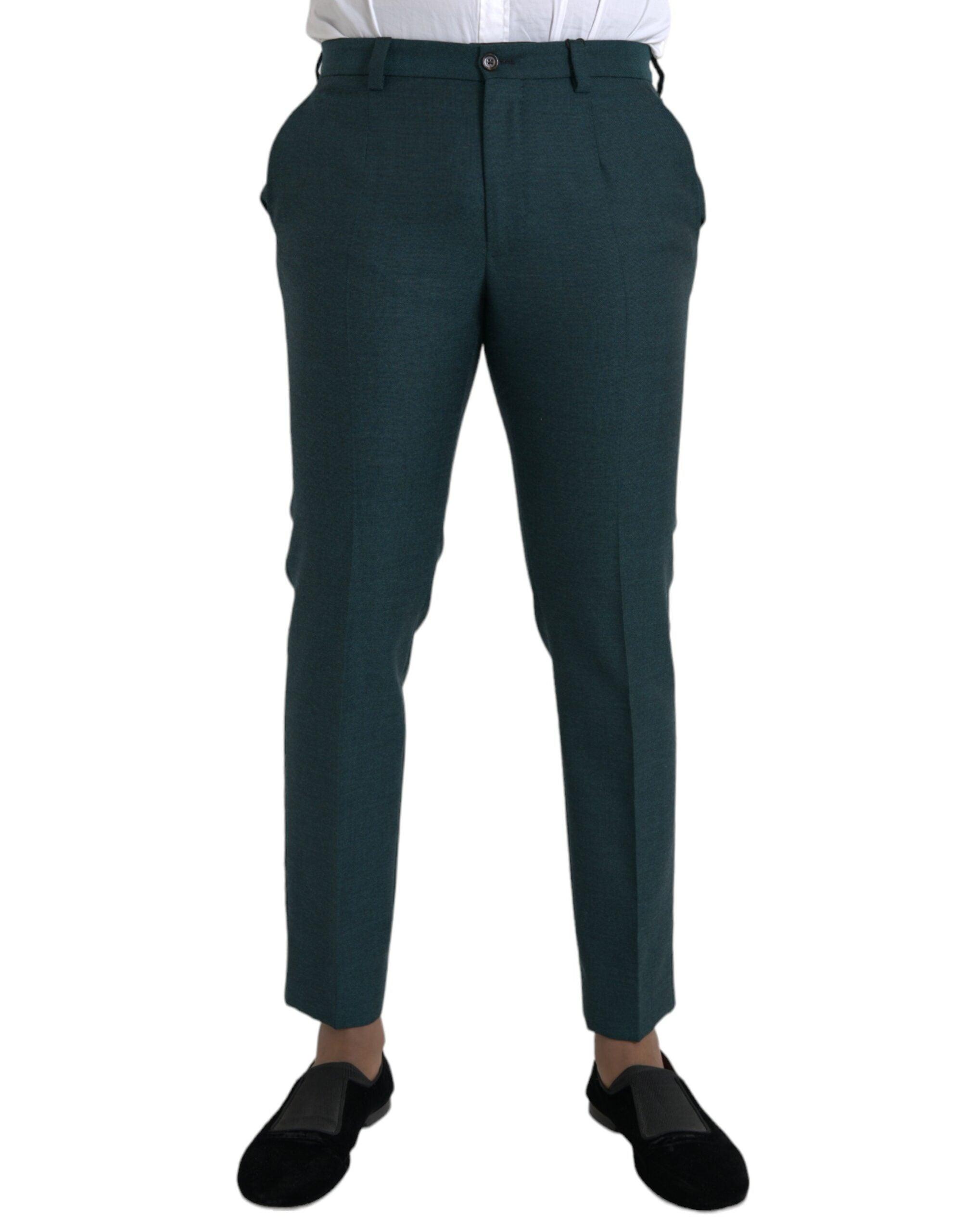 Dolce & Gabbana Green Wool Skinny Slim Dress Pants-Modeoutlet