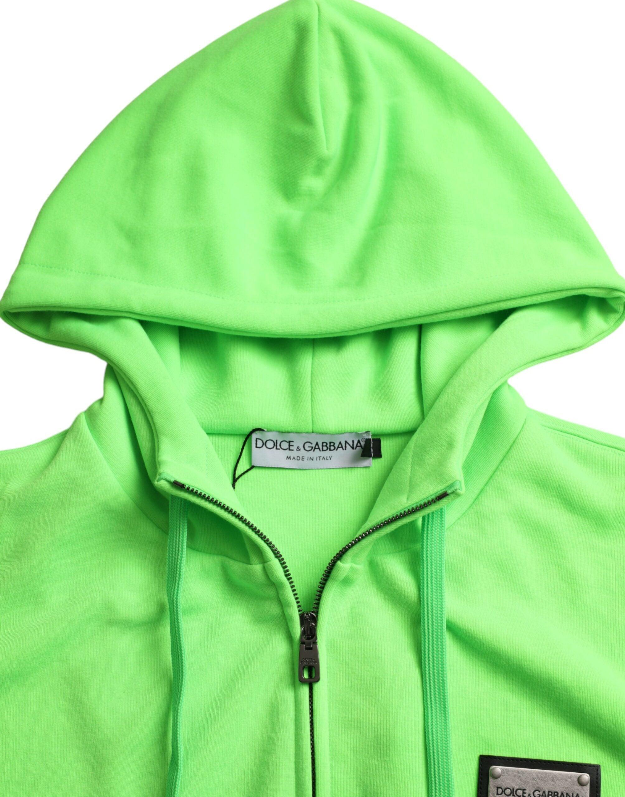 Dolce & Gabbana Neon Green Hooded Full Zip Top Sweater-Modeoutlet