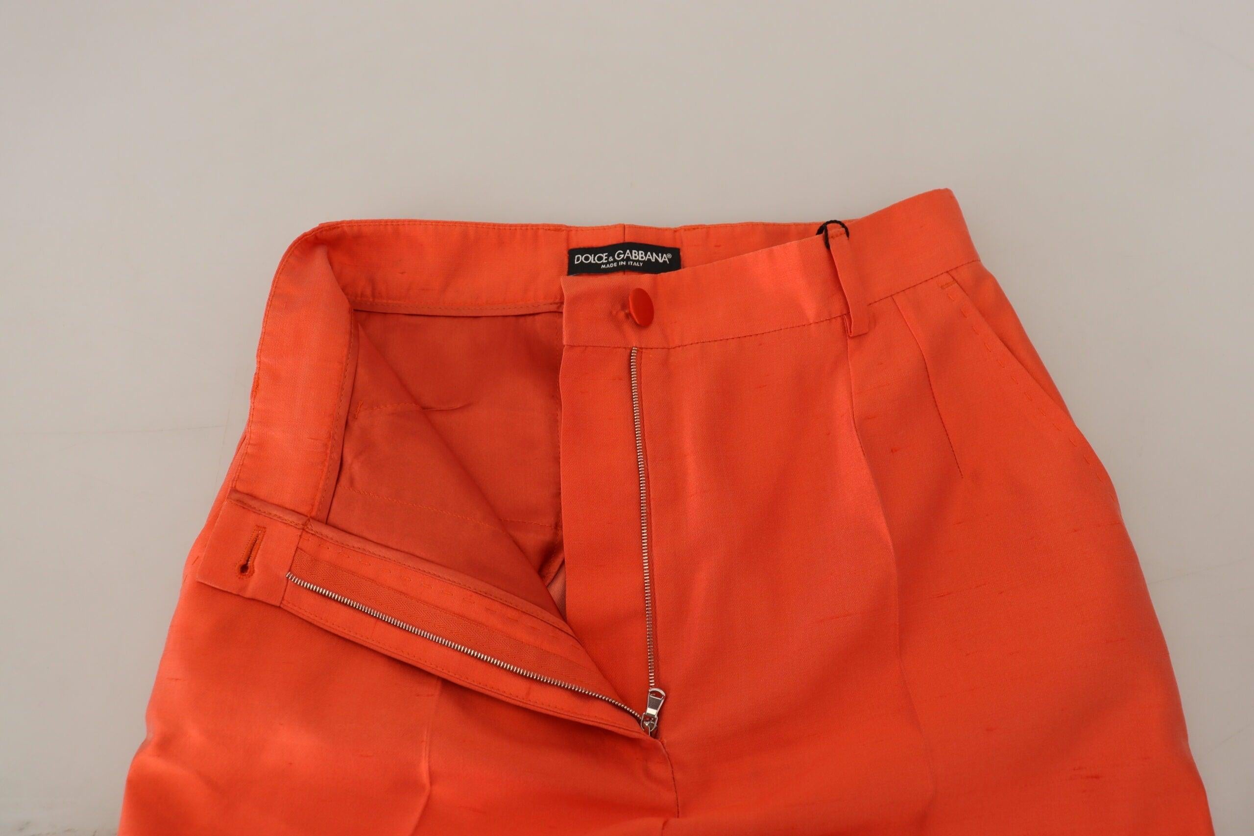 Dolce & Gabbana Orange Silke High Waist Cropped Bukser & Jeans-Modeoutlet