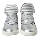 Dolce & Gabbana Silver Leather High-Top Sneakers-Modeoutlet