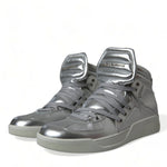 Dolce & Gabbana Silver Leather High-Top Sneakers-Modeoutlet