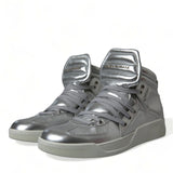 Dolce & Gabbana Silver Leather High-Top Sneakers-Modeoutlet