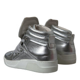 Dolce & Gabbana Silver Leather High-Top Sneakers-Modeoutlet