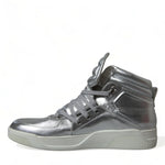 Dolce & Gabbana Silver Leather High-Top Sneakers-Modeoutlet