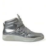 Dolce & Gabbana Silver Leather High-Top Sneakers-Modeoutlet