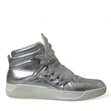 Dolce & Gabbana Silver Leather High-Top Sneakers-Modeoutlet