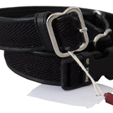 GF Ferre Chic Black Leather Waist Belt with Chrome Buckle-Modeoutlet