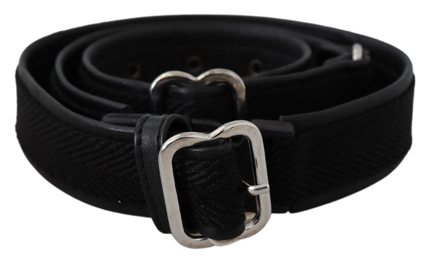 GF Ferre Chic Black Leather Waist Belt with Chrome Buckle-Modeoutlet