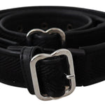 GF Ferre Chic Black Leather Waist Belt with Chrome Buckle-Modeoutlet