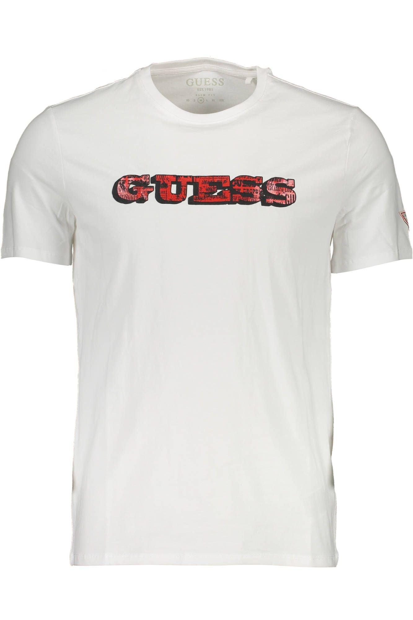 Guess Jeans Sleek White Cotton Slim Tee with Logo Print-Modeoutlet