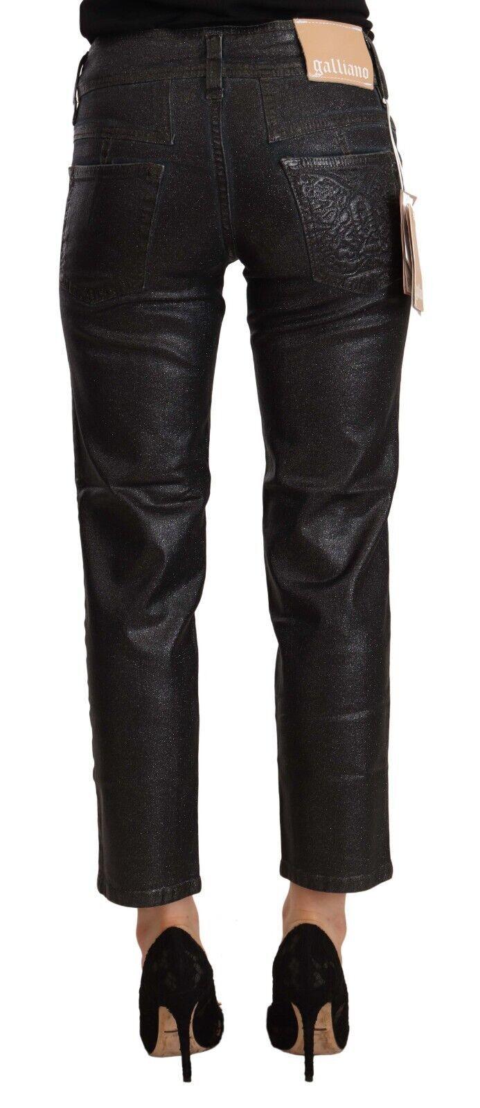 John Galliano Chic Black Glittered Cropped Pants-Modeoutlet