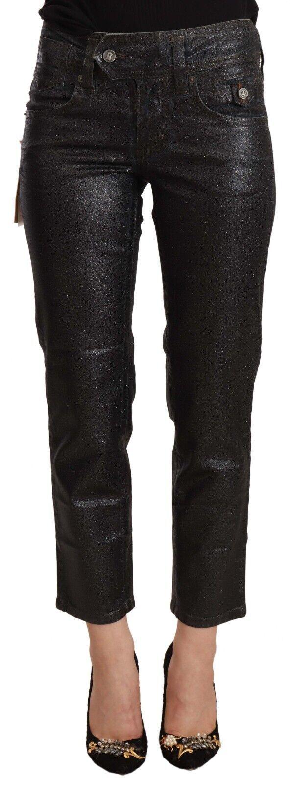 John Galliano Chic Black Glittered Cropped Pants-Modeoutlet